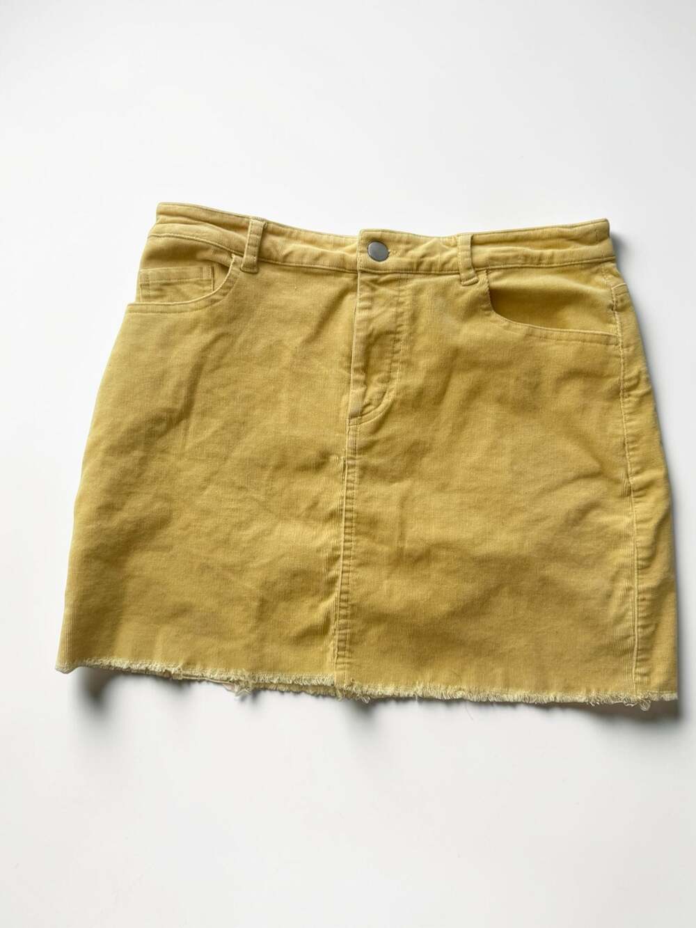 Forever 21 Yellow Corduroy Raw Hem Mini Skirt Size Medium